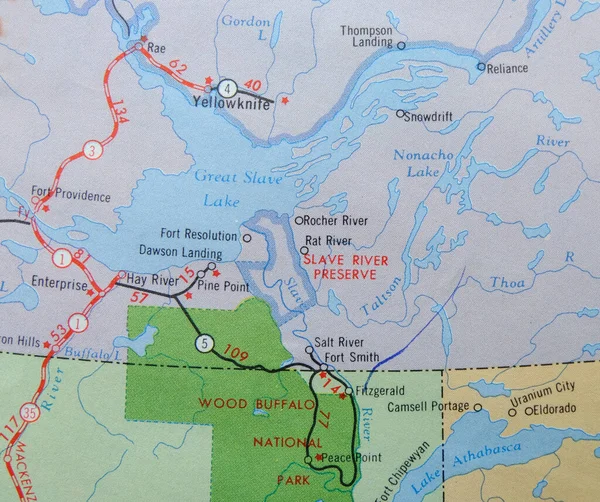 Mapa Ruta Que Muestra Ciudad Yellowknife —  Fotos de Stock