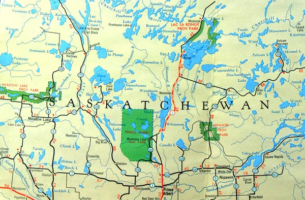 Χάρτης Διαδρομών Που Δείχνει Την Περιοχή Saskatchewan — Φωτογραφία Αρχείου