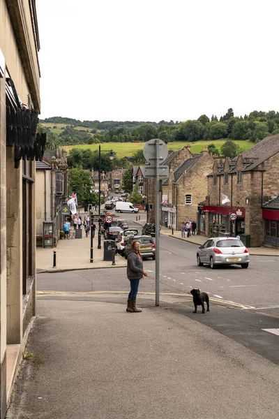 Mujer Con Perro Cabeza Matlock Town Derbyshire Reino Unido — Foto de Stock