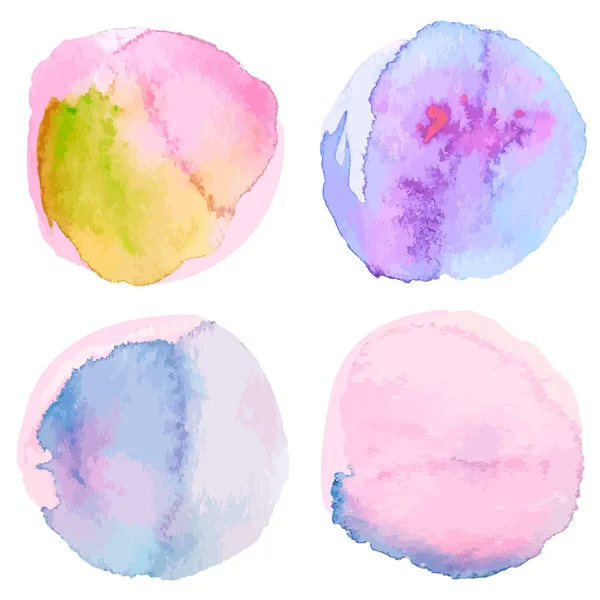 Set Pink Blue Watercolor Hand Painted Shapes Stains Circles Isolated — Stock Vector