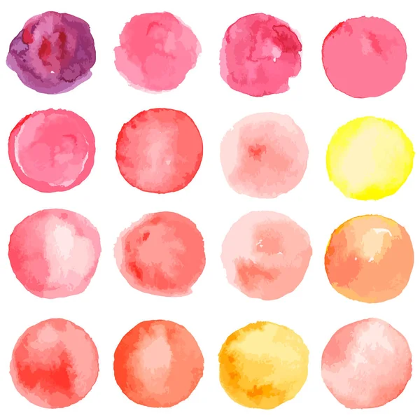 Ensemble Aquarelle Colorée Peint Main Des Formes Rondes Des Taches — Image vectorielle