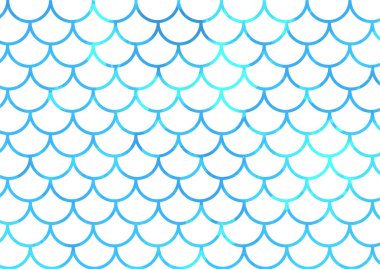 Beyaz üzerine mavi deniz kızı pulu. Suluboya balık pulları. Su altı deseni. Vektör çizimi. Tekstil, poster, tebrik kartı ve davetiye için mükemmel bir baskı tasarımı..