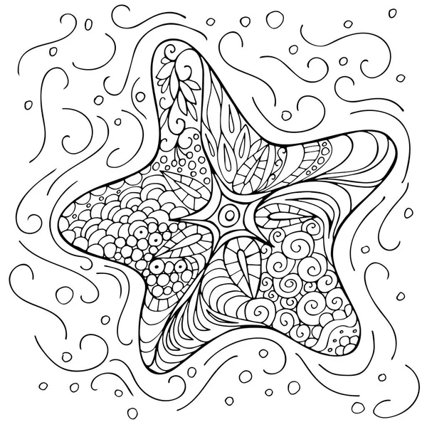 Livre Coloriage Animal Marin Étoile Mer Dessiné Main Pour Adultes — Image vectorielle