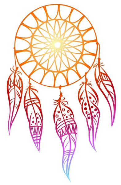 Atrapasueños Coloridos Plumas Aisladas Blanco Ilustración Vectorial Diseño Étnico Boho — Vector de stock