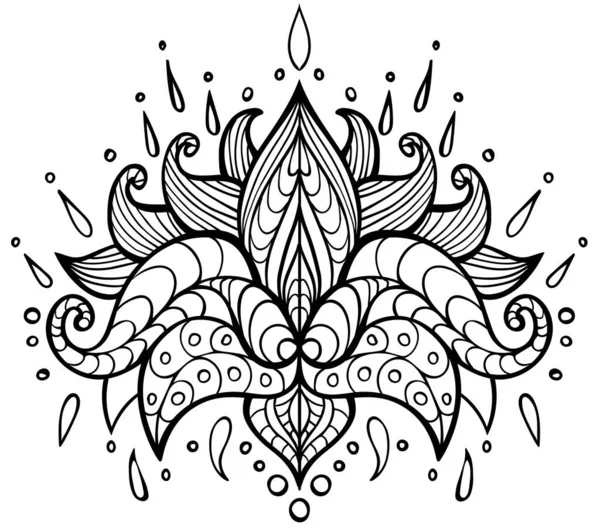 Flor Loto Mehndi Aislada Blanco Ilustración Vectorial Perfecto Para Tatuaje — Vector de stock