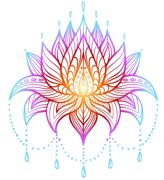 Flor Loto Mehndi Colorido Aislado Blanco Ilustración Vectorial Perfecto Para — Vector de stock