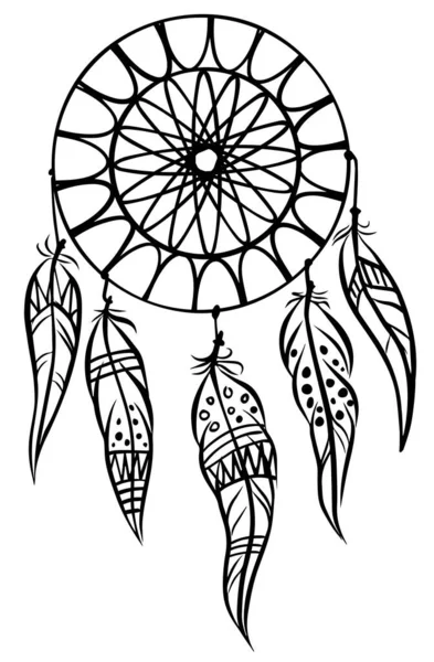 Atrapasueños Plumas Aisladas Blanco Ilustración Vectorial Diseño Étnico Boho Símbolo — Vector de stock