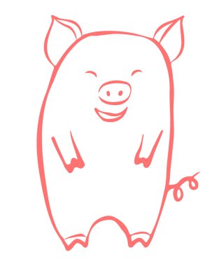 Beyaz renkte kesilmiş pembe domuz. Vektör illüstrasyonu.