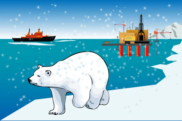 Polar bear and icebreaker — Stock Vector