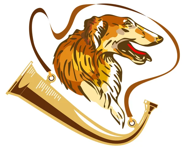 Borzoy y cuerno de caza. Color. Logotipo — Archivo Imágenes Vectoriales