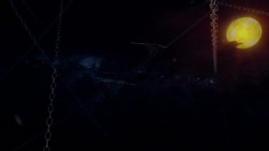 Paslı ağır zincirleri ve terk edilmiş bilim kurgu platformları olan ürkütücü kozmik yapı.