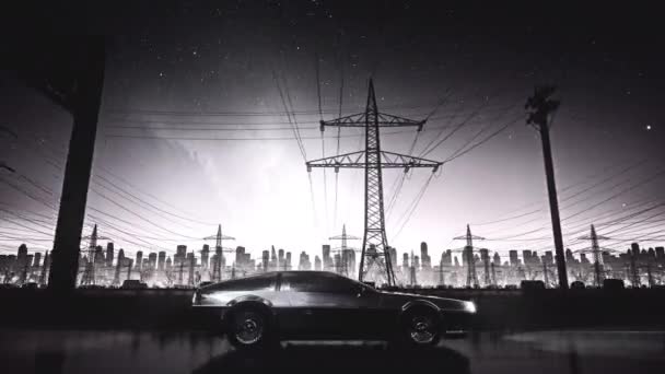 80s retro drive loop sem costura. Paisagem em preto e branco no estilo outrun VJ — Vídeo de Stock