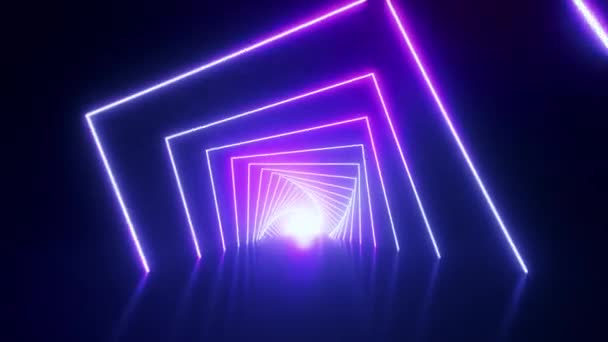 Abstrakte neonfarbene Endlosschleife. UV-Hintergrund mit hell glühendem Tunnel — Stockvideo