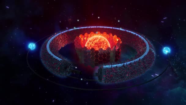 Futurista ciudad de ciencia ficción en un planeta anillo con estructuras cyberpunk lazo sin fisuras — Vídeos de Stock