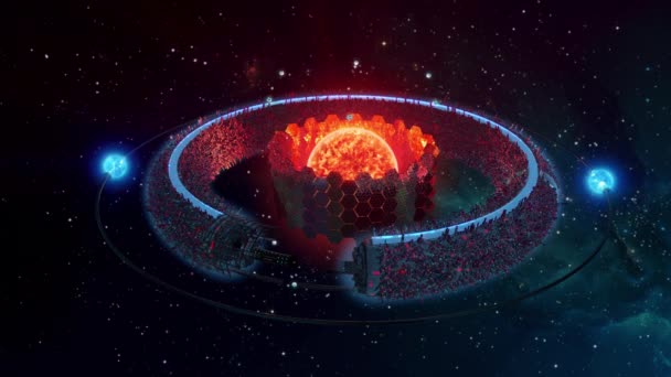 Futuristiska Sci-fi stad på en ring planet med cyberpunk strukturer sömlös loop — Stockvideo