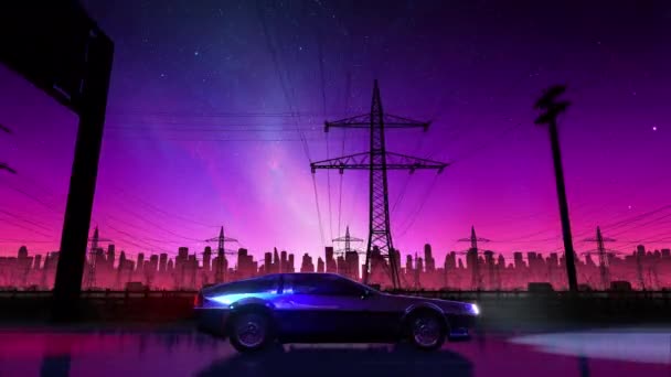 60 fps 80s retro drive seamless loop. Stylized rural landscape. Outrun VJ style — Stock Video