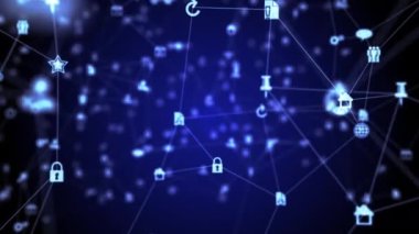 Soyut gelecekçi sosyal ağ, bilgisayar ve internet simgeleri kusursuz döngü