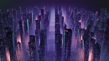 80s retrowave 3D illustration of a retro cityscape with glowing neon lights clipart