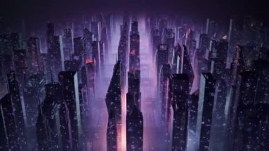 80 'lerin retrodalga 3 boyutlu retrodalga animasyonu parlayan neon ışıkları olan retro şehir manzarası