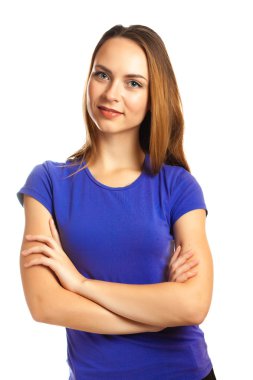 kamera ve sm bakarak güzel bir genç kadının portresi