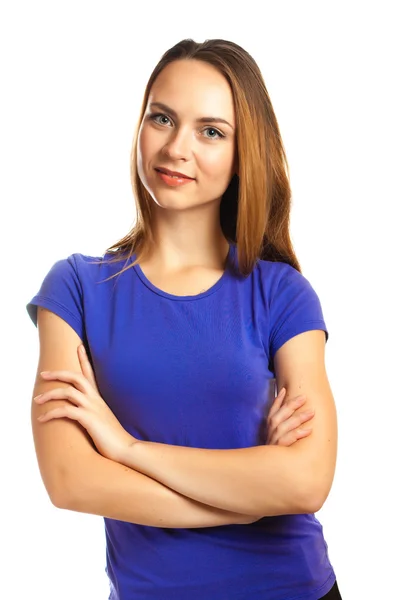 Portrait of a beautiful young woman looking at the camera and sm — Stock Photo, Image