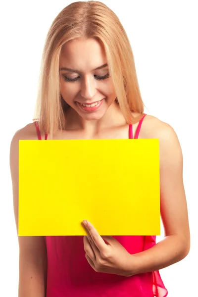 Genç kadın tutun işareti kart — Stok fotoğraf