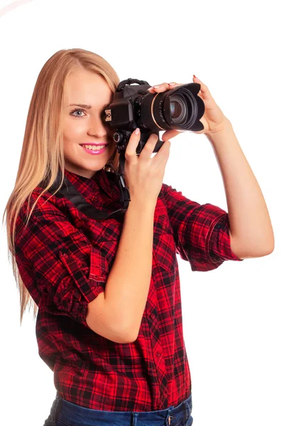 Glamour amateur fotograaf een professionele camera - iso — Stockfoto