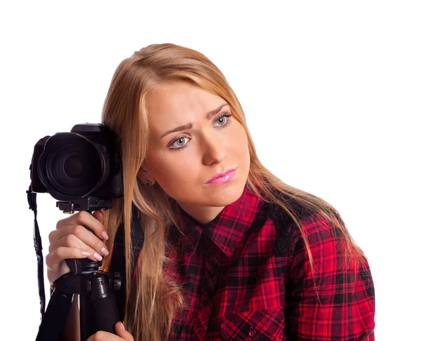 Vrouwelijke fotograaf moe doen foto 's — Stockfoto