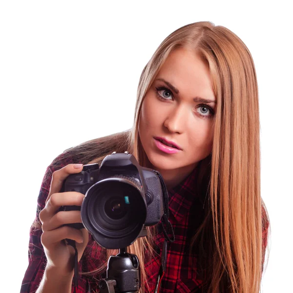 Fotógrafa feminina Glamour a tirar imagens — Fotografia de Stock