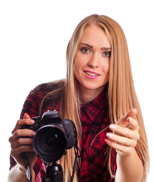 Glamour female photographer taking images — Stock Photo, Image