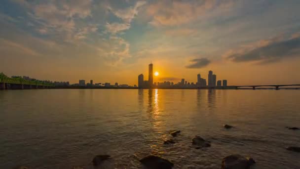 Tijd Verstrijkt Gebouw Met Zonsondergang Het Beste Uitzicht Han Rivier — Stockvideo