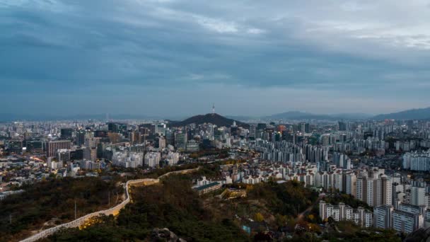 Nattskyline Seoul Med Seoul Torn Sydkorea — Stockvideo