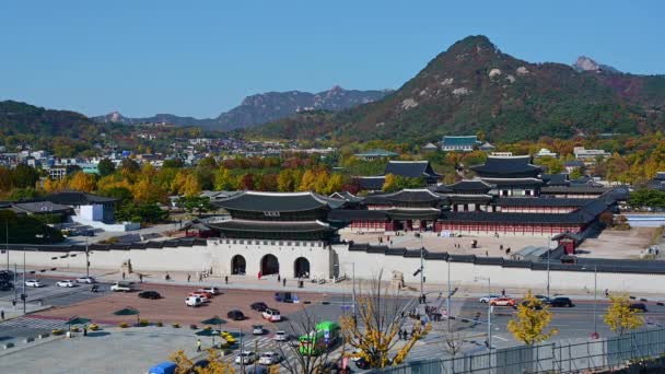 Vista Aérea Palácio Gyeongbokgung Outono Cidade Seul Coréia Sul — Vídeo de Stock