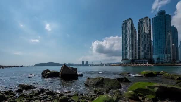 Südkoreas Meereslandschaft Waterfront Marine Gwangalli Beach Und Gwangan Bridge Oder — Stockvideo