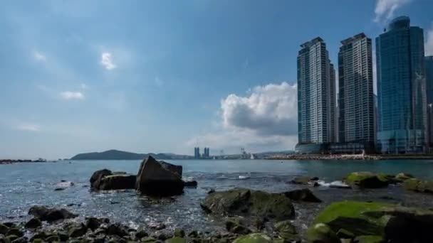 Südkoreas Meereslandschaft Waterfront Marine Gwangalli Beach Und Gwangan Bridge Oder — Stockvideo