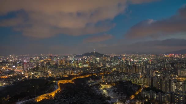 Seoul Stad Skyline Natten Vintern Seoul Sydkorea — Stockvideo