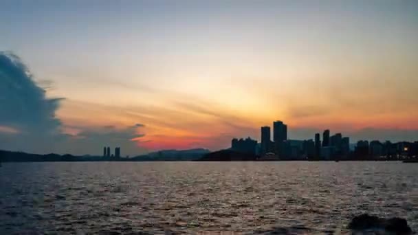 Sonnenuntergang Busan Gwangalli Beach Und Gwangan Bridge Oder Diamantbrücke Südkoreas — Stockvideo