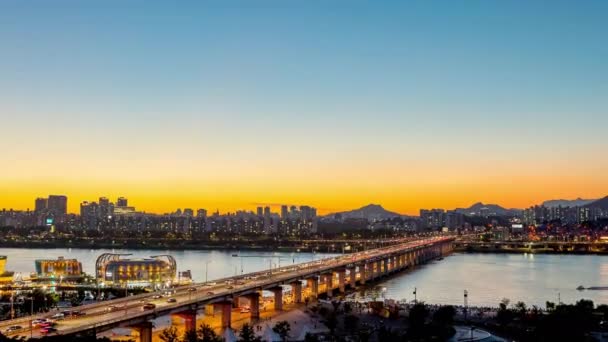 Time Lapse Twilight Seoul City Corea Del Sur Río Hangang — Vídeos de Stock