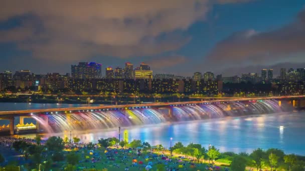Ansicht Von Oben Han Fluss Und Banpo Brücke Regenbogenfontäne Show — Stockvideo