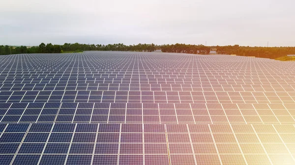 Solar panels at sunset or sunrise. Photovoltaic, renewable energy