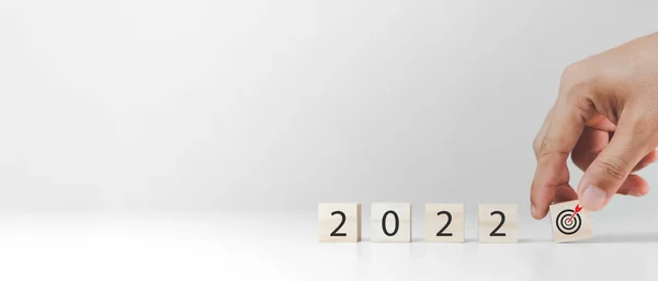 New year 2022 and goal plan, mobile stick with new year 2022 and goals or goals icon, goal concept and new year business vision. horizontal size image.