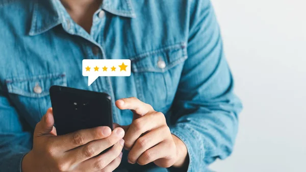 User give rating to service experience on online application, Customer review satisfaction feedback survey concept, Customer can evaluate quality of service leading to reputation ranking of business.