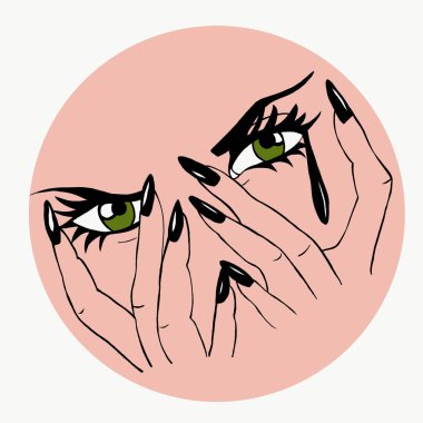  Bir kızın gözleri ve elleriyle resmedilmiş.