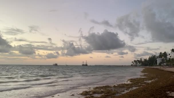 Plaja Mare Dimineața Răsărit Soare Țara Tropicală — Videoclip de stoc