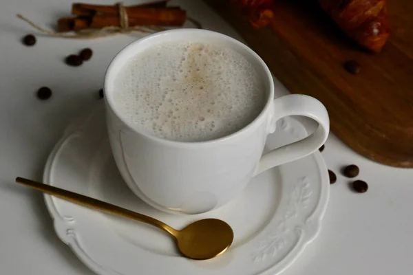 Tazza Caffè Croissant Nella Colazione Una Francia — Foto Stock