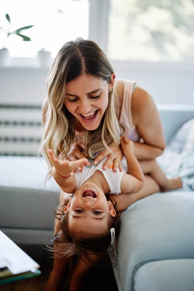 Cute Little Girl Playing Her Mother Home — Stock Photo, Image