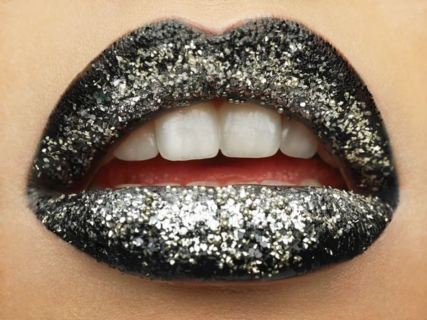 Black shiny female lips — Stock Photo, Image