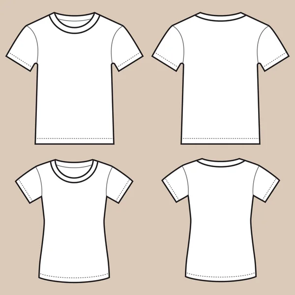 Conjunto de camisas masculinas y femeninas en blanco — Vector de stock