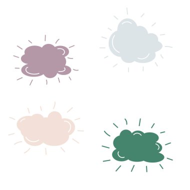 Çizgi film bebek karalaması, renkli, boş çizgi roman bulutları. Vektör illüstrasyonu beyaz arkaplanda izole edildi.