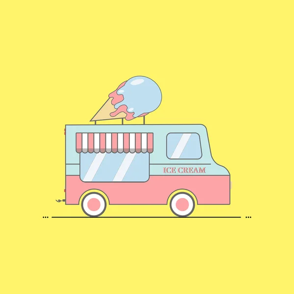 Camion Crème Glacée Colorée Sur Fond Jaune Couleurs Vintage Van — Image vectorielle